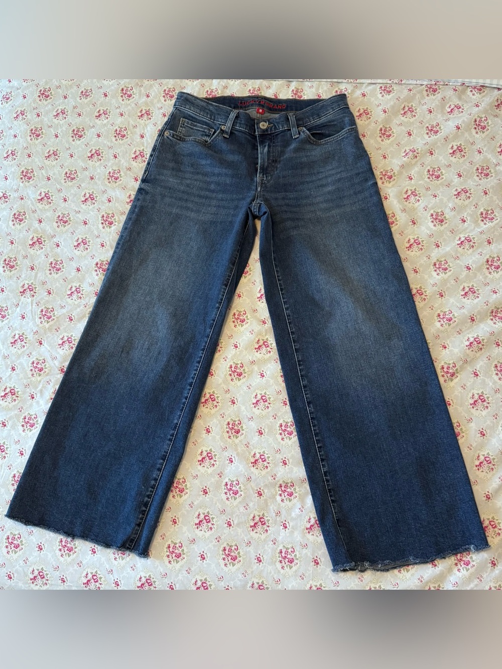 Lucky Brand Women's Wide Leg Ankle Jeans in Dark Blue Denim